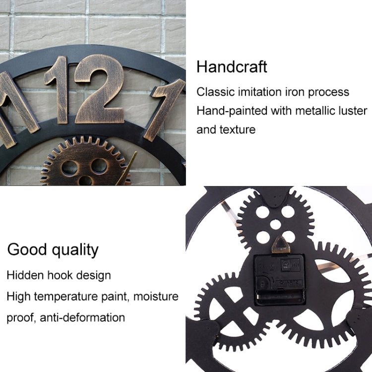 Retro Wooden Round Single-sided Gear Clock Rome Number Wall Clock, Diameter: 30cm, Rome Number 30cm