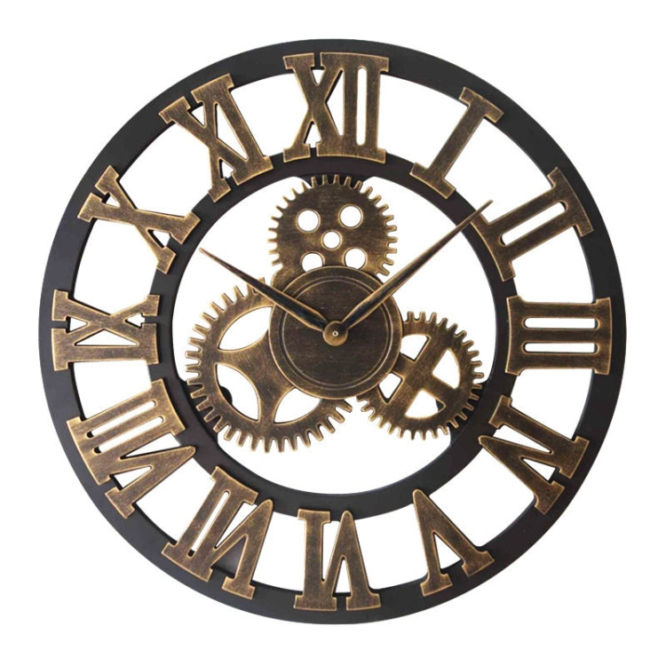 Retro Wooden Round Single-sided Gear Clock Rome Number Wall Clock, Diameter: 35cm, Rome Number 35cm, Rome Number  35cm