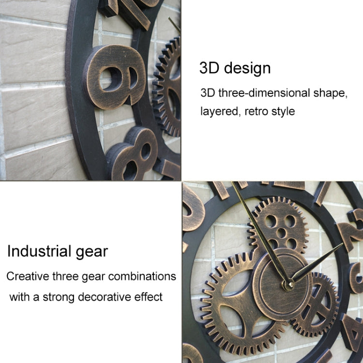Retro Wooden Round Single-sided Gear Clock Rome Number Wall Clock, Diameter: 35cm, Rome Number 35cm, Rome Number  35cm