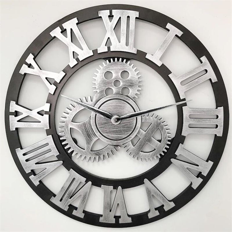 Retro Wooden Round Single-sided Gear Clock Rome Number Wall Clock, Diameter: 58cm, Rome Number 58cm