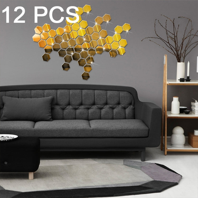 12 PCS 3D Hexagonal Mirror Wall Stickers Set, Size: 8*8cm, Size: 8*8cm(Blue), Size: 8*8cm(Silver), Size: 8*8cm (Black), Size: 8*8cm(Gold)