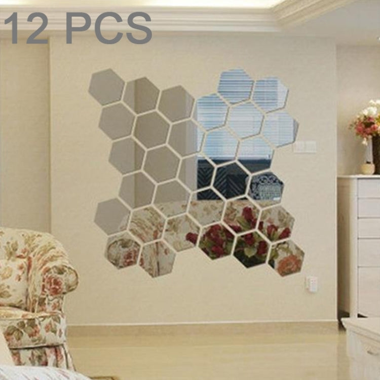12 PCS 3D Hexagonal Mirror Wall Stickers Set, Size: 8*8cm, Size: 8*8cm(Blue), Size: 8*8cm(Silver), Size: 8*8cm (Black), Size: 8*8cm(Gold)