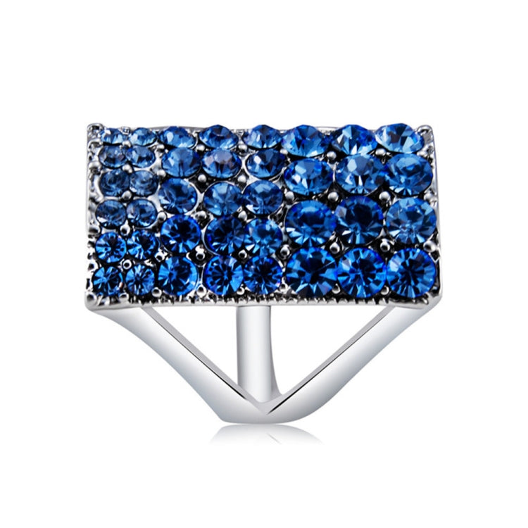 Silver-Plated Rectangle with Blue Crystal Ring for Women(Silver with Diamond, US, Size: 7), Size: 7