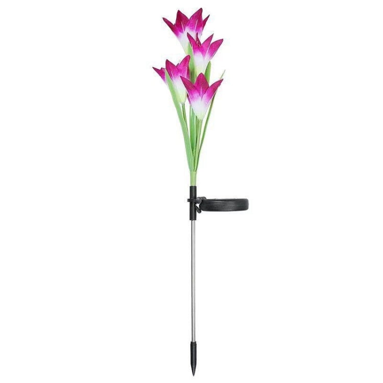 Simulated Lily Flower 4 Heads Solar Powered Outdoor IP55 Waterproof LED Decorative Lawn Lamp, Colorful Light, Colorful Light