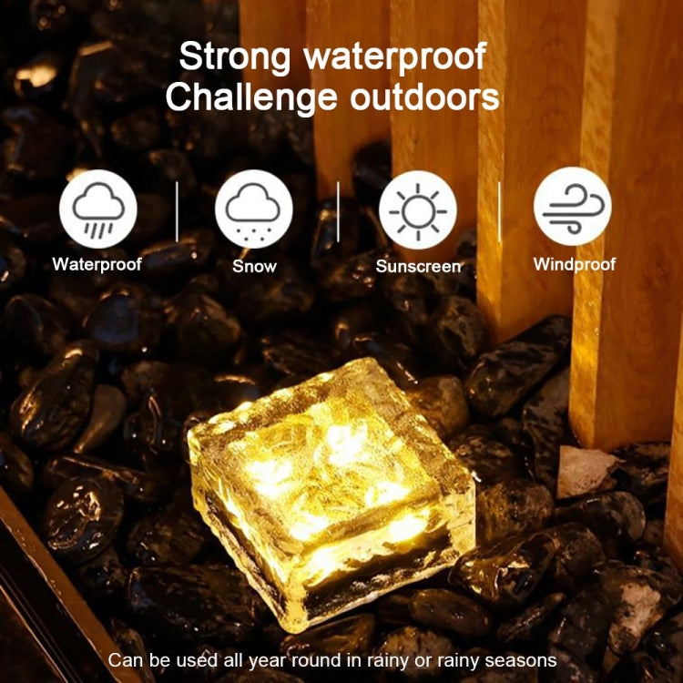 Solar Powered Square Tempered Glass Outdoor LED Buried Light Garden Decoration Lamp IP55 Waterproof，Size: 10 x 10 x 5.2cm, 10 x 10 x 5.2cm