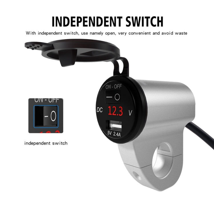 ZH-975A1 Motorcycle Aluminum Alloy Waterproof Mobile Phone Single USB Charger with Red Voltmeter, ZH-975A1