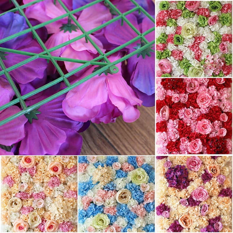 Blooming Rose Peony Hydrangea Artificial Encryption Flower DIY Wedding Wall Decoration Photo Background, Size: 60cm x 40cm, 60x40cm(Purple and Champagne), 60x40cm(Green and White), 60x40cm(Purple), 60x40cm(Red), 60x40cm(Pink), 60x40cm(Blue and White)  ...