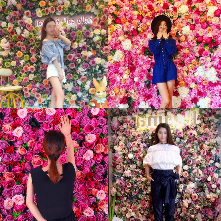 Blooming Rose Peony Hydrangea Artificial Encryption Flower DIY Wedding Wall Decoration Photo Background, Size: 60cm x 40cm, 60x40cm(Purple and Champagne), 60x40cm(Green and White), 60x40cm(Purple), 60x40cm(Red), 60x40cm(Pink), 60x40cm(Blue and White)  ...