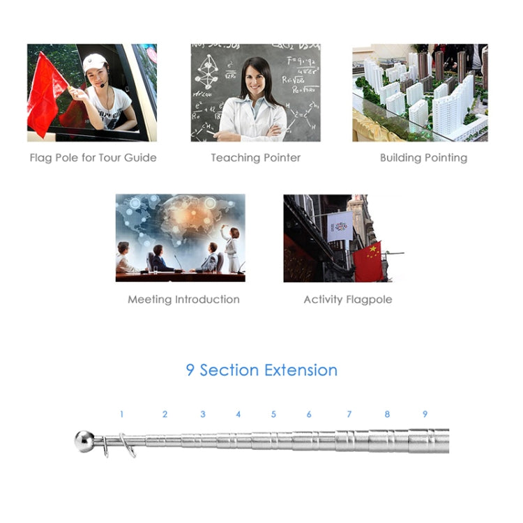 2M 9 Knots Telescopic Stainless Steel Rubber Sleeve Teaching Stick Guide Signal Flag, Random Color Delivery, 2M 9 Knots