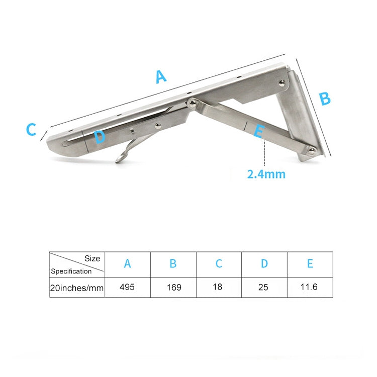 20 inch K Type Wall-mounted Foldable Stainless Steel Spring Storage Shelf for Dining Table, 20 inch