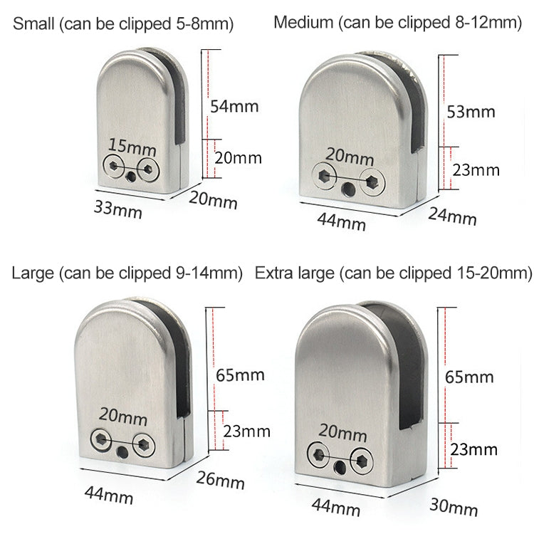 8-12mm Flat Bottom Matte Polished  304 Stainless Steel Fixed Clip Railing Glass Wood Layer Board Clamp Bracket, 8-12mm, Flat Bottom, 304 Stainless Steel