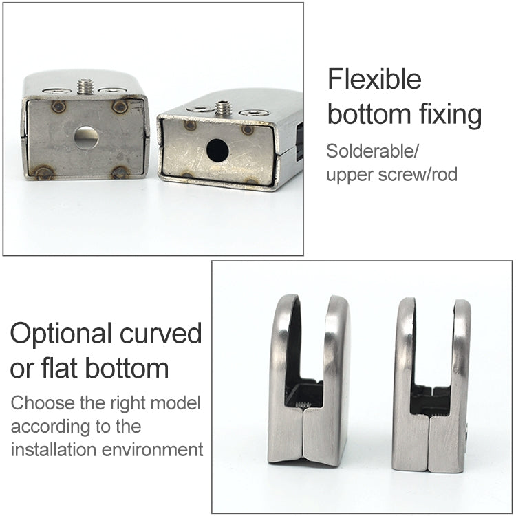 8-12mm Flat Bottom Matte Polished  304 Stainless Steel Fixed Clip Railing Glass Wood Layer Board Clamp Bracket, 8-12mm, Flat Bottom, 304 Stainless Steel