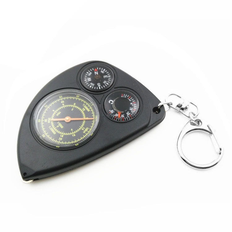 3-in-1 Portable Map Distance Measuring Measurer + Compass + Thermometer with Key Chain for Outdoor Camping Hiking, 3-in-1 (Black)