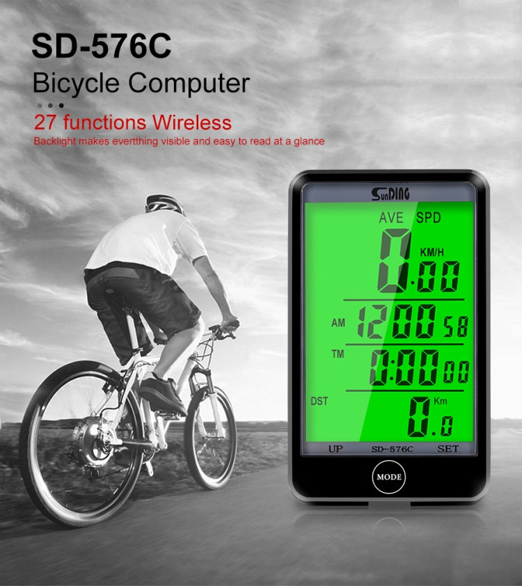 SD-576C Bicycle LCD Backlight Stopwatch Bike Speedometer Cycling Odometer Stopwatch, SD-576C (Black), SD-576C (Blue), SD-576C (Yellow)