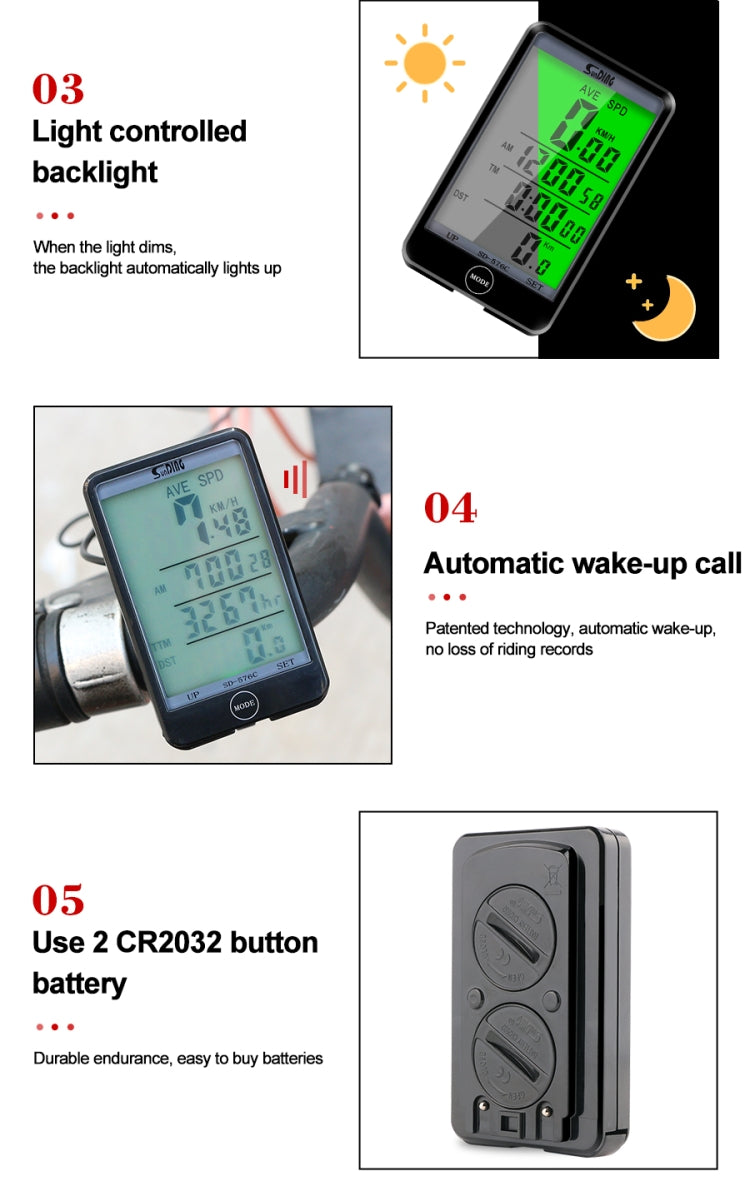 SD-576C Bicycle LCD Backlight Stopwatch Bike Speedometer Cycling Odometer Stopwatch, SD-576C (Black), SD-576C (Blue), SD-576C (Yellow)