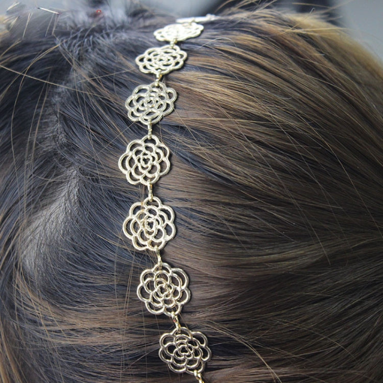 2 PCS Fashion Lovely Metallic Women Hollow Rose Flower Elastic Headband Headwear Accessories