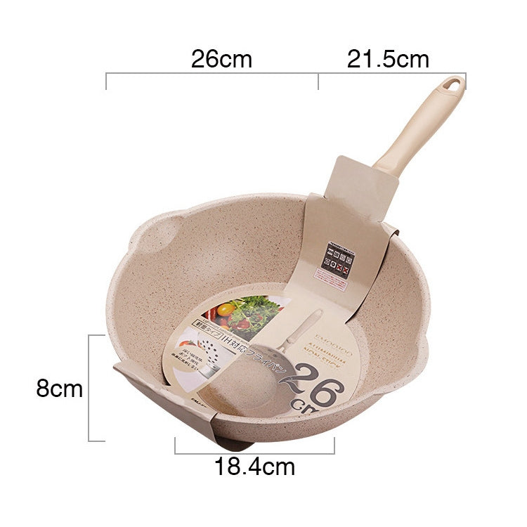 Thick Bottom Maifan Stone Household Small Frying Pan Non Stick Pan Deep Frying Pan, 26cm Beige Without Cover, 28cm Beige Without Cover