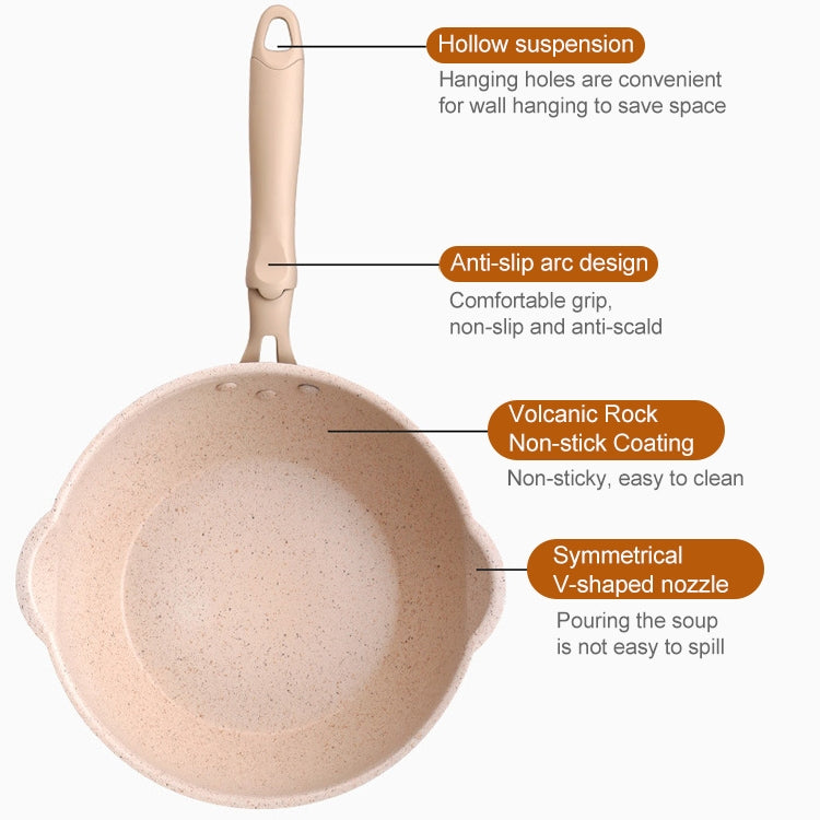 Thick Bottom Maifan Stone Household Small Frying Pan Non Stick Pan Deep Frying Pan, 26cm Beige Without Cover, 28cm Beige Without Cover