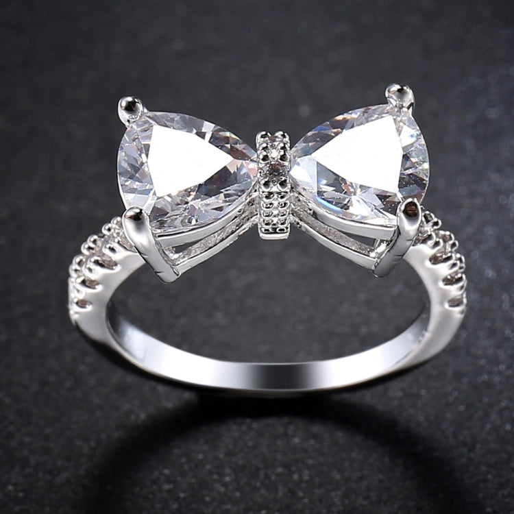 Female Fashion Lovely Bowknot Design Zircon Ring, 8, 10