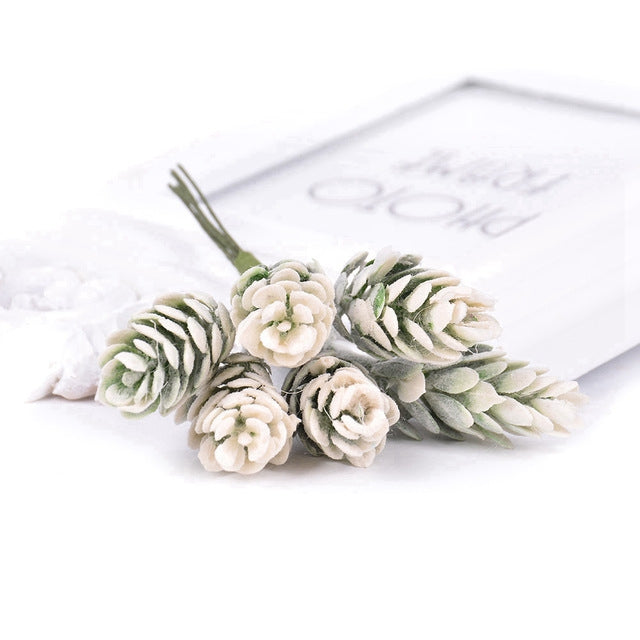 2 Bunches Artificial Flowers Plant Pine Cone Bouquet for Wedding Christmas Decoration