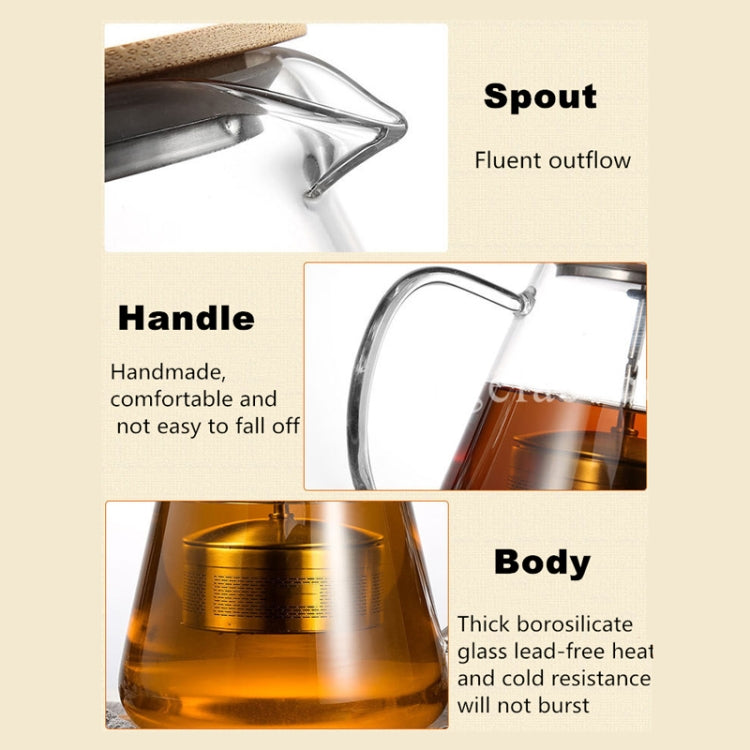 Stainless Steel Infuser Teapot Clear Borosilica Glass Filter Heat Resistant Coffee Puer Tea Pot Heated Container Boiling Kettle, 1500ml, 750ml, 950ml