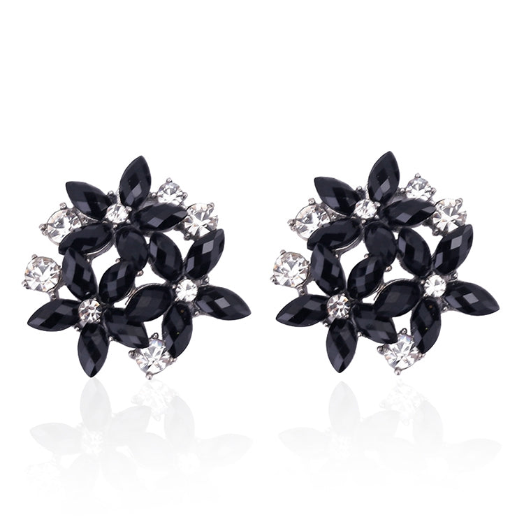 Fashion Zircon Rhinestone 3 Flower Stud Earrings for Women Jewelry, red, black