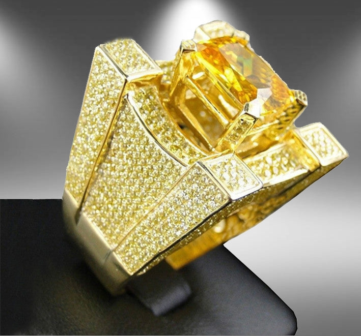 Men Luxurious Microencrusted Zircon Ring, Gold