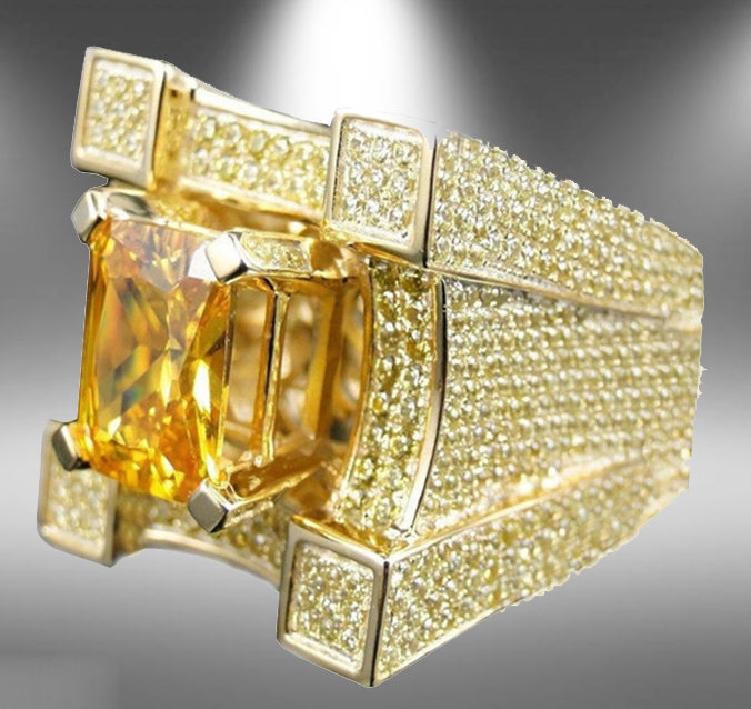 Men Luxurious Microencrusted Zircon Ring, Gold