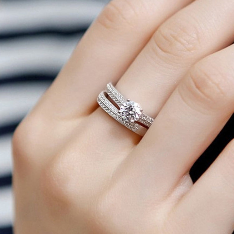 Silver Double Zircon Wedding Rings Set, 8, 9, 10, 11, 12, 13, 14, 15, 16, 17, 18, 19, 20, 21