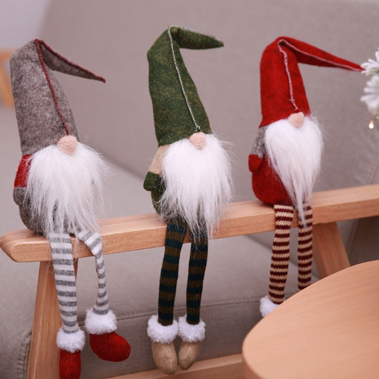 Cute Sitting Faceless Long-legged Elf Doll Christmas Decoration, Green, Grey, Red