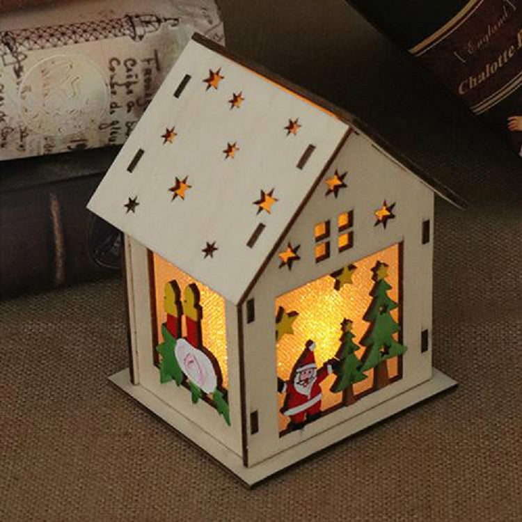Christmas Luminous Wooden House Christmas Tree Decorations Hanging Ornaments DIY Gift Window Decoration, Small Pulling Santa Claus, Small Crutches Santa, Small House, Small Elk, Large Snowman, Large Santa, Large Elk
