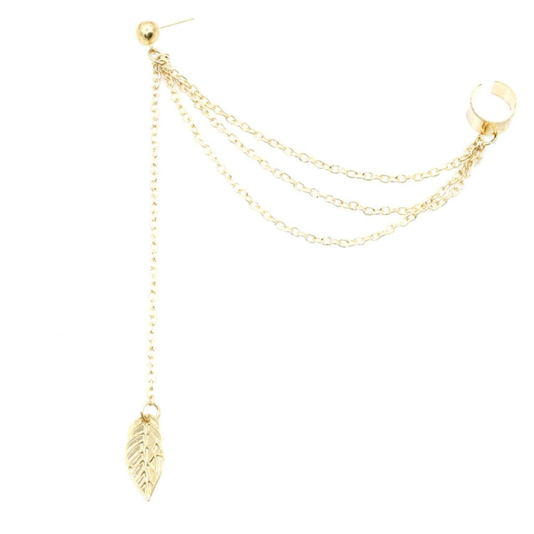 Women Fashion Vintage Charm Leaf Tassels Earrings, Silver Plated, Gold-color