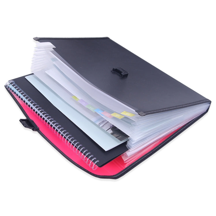 Portable 12-Layer File Pocket A4 Expanding File Classified Folder PP Storage Clip Ticket Package, Blue, Green, Orange, Red, Fluorescence Yellow