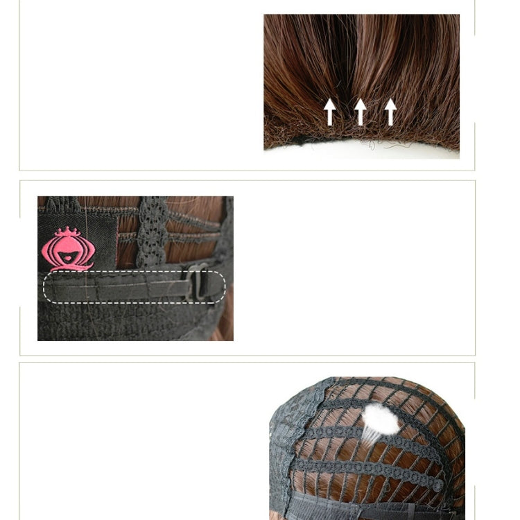 Women's Wool Long Hair With Bangs Natural Fluffy Wig, Haze Blue (Black On Top ) 54CM, Cold Brown 54CM