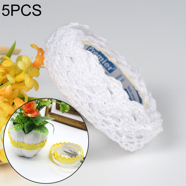 5 PCS Cotton Lace Fabric White Crochet Lace Roll Ribbon Knit Adhesive Tape Sticker Craft Decoration Stationery Supplies