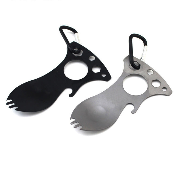 Outdoor Multifunctional Camping Spoon Stainless Steel Tableware Portable Picnic Tableware Fork And Spoon, Light Grey, Black