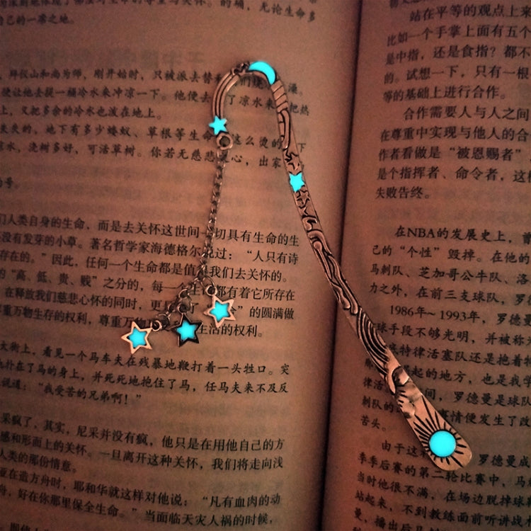 Luminous Sun Moon Star Bookmark Retro Pentagram Glowing Metal Bookmark
