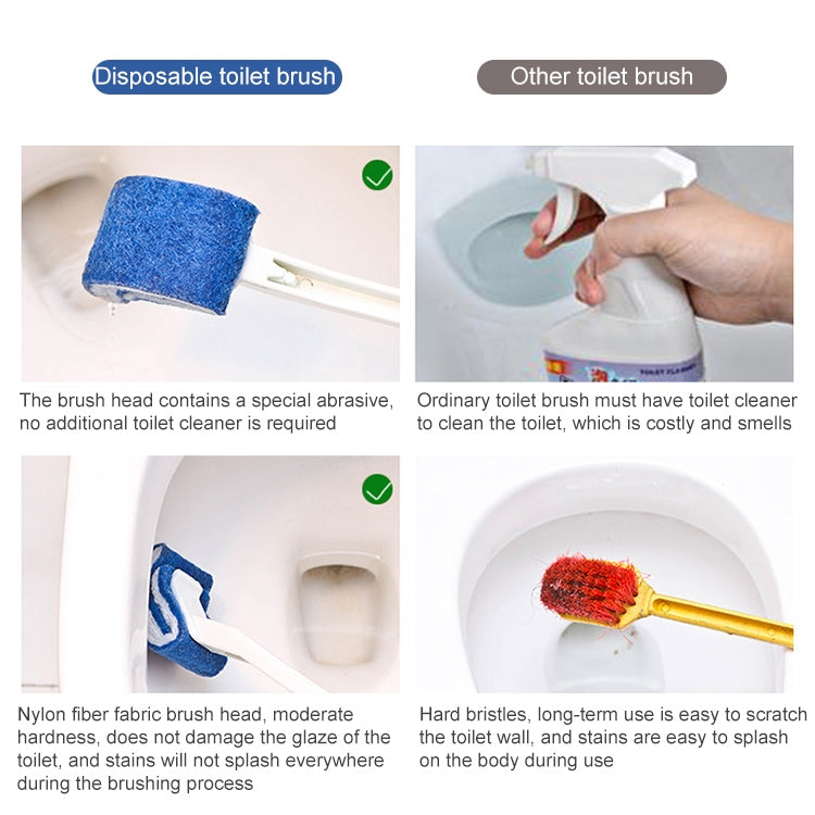 No Dead Corner Soft Bristles Disposable Toilet Brush, White, Black, Blue, Green