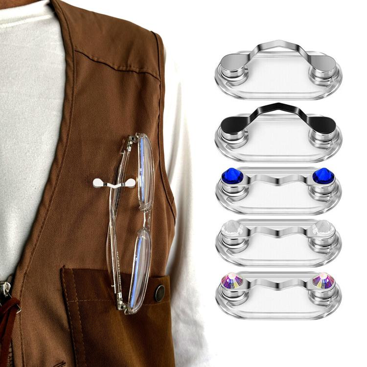 Magnetic Glasses Holder Magnetic Brooch Number Plate Headset Glasses Clip, Black, Silver, White Diamond, Colored Diamond