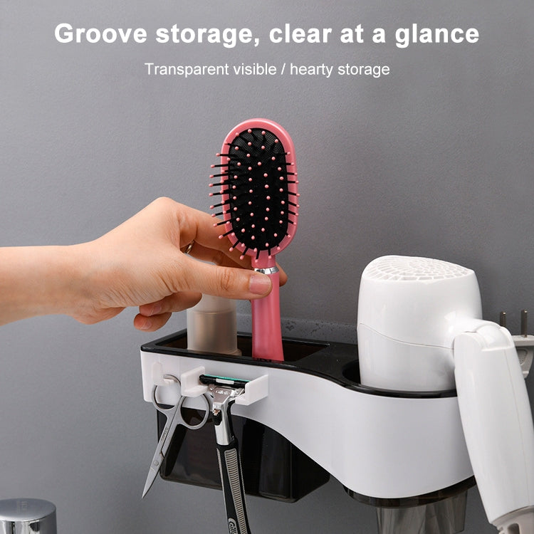 Hairdryer Hanger Free Punch Wall Mounted Bathroom Multi-function Toilet Storage Rack, Elegant Black, Rosy, Translucent, Elegant Blue
