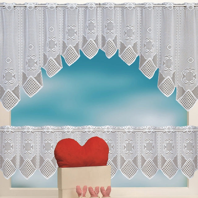 White Translucent Coffee Curtain Tulle Lace Sheer Warp Knitted Jacquard Curtains Bedroom Curtains, Lower Curtain, Upper Curtain, Upper And Lower Curtain