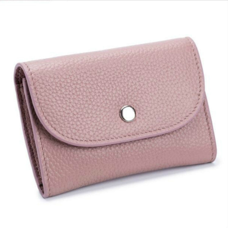 Short Mini Slim Top-grain Leather Wallet Card Bag Zip Coin Pocket, Gray, Black, Blue, Pink, Big Red