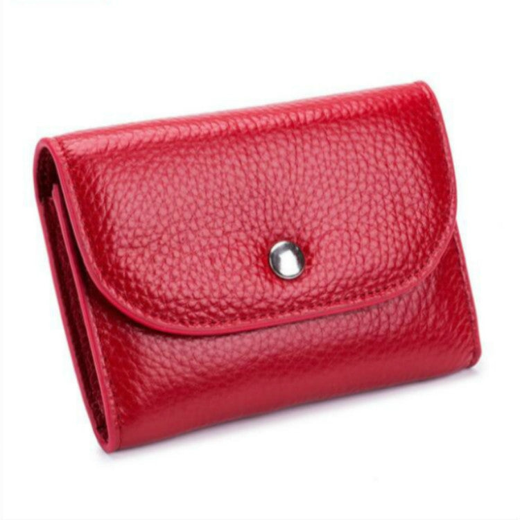 Short Mini Slim Top-grain Leather Wallet Card Bag Zip Coin Pocket, Gray, Black, Blue, Pink, Big Red