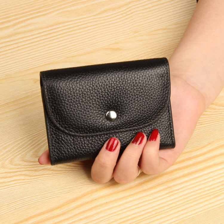 Short Mini Slim Top-grain Leather Wallet Card Bag Zip Coin Pocket, Gray, Black, Blue, Pink, Big Red