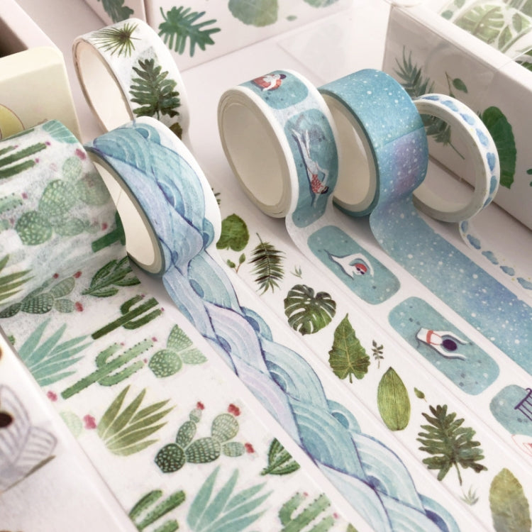 8 Roll / Box Paper Tape Basic Handbook Material Set Small Fresh Girl DIY Decorative Tape Antique Hand Account Sticker, (Life, Blue Rhythm, Dream Love