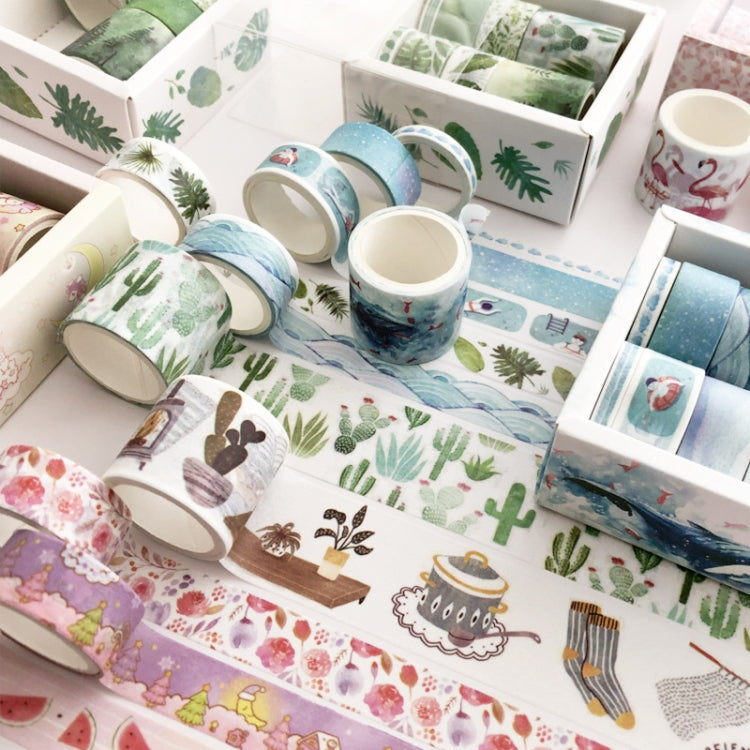 8 Roll / Box Paper Tape Basic Handbook Material Set Small Fresh Girl DIY Decorative Tape Antique Hand Account Sticker, (Life, Blue Rhythm, Dream Love