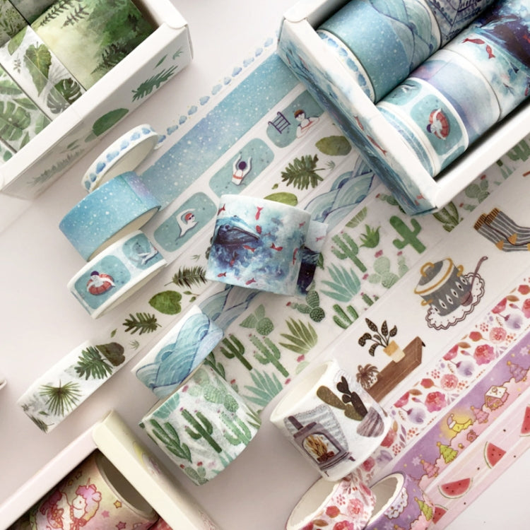 8 Roll / Box Paper Tape Basic Handbook Material Set Small Fresh Girl DIY Decorative Tape Antique Hand Account Sticker, (Life, Blue Rhythm, Dream Love