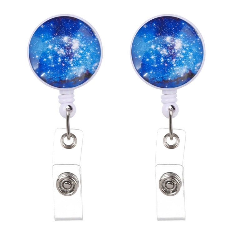 2 PCS Night Starry Sky Marble Crack Puller Retractable Buckle Lanyard Business Key Buckle Card Holder, Dark Blue Starry Crocodile Clip, Marble Alligator Clip, Aqua Blue Crocodile Clip