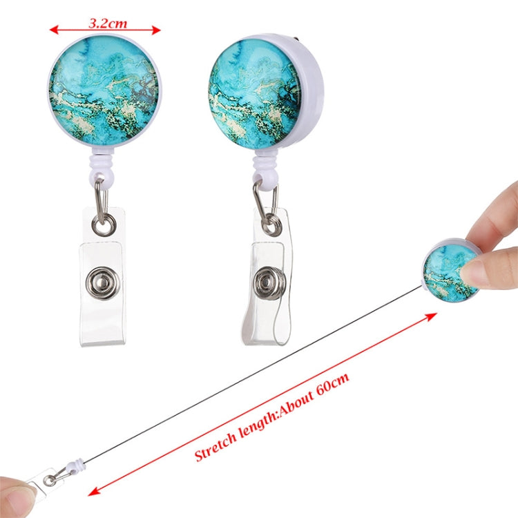 2 PCS Night Starry Sky Marble Crack Puller Retractable Buckle Lanyard Business Key Buckle Card Holder, Dark Blue Starry Crocodile Clip, Marble Alligator Clip, Aqua Blue Crocodile Clip