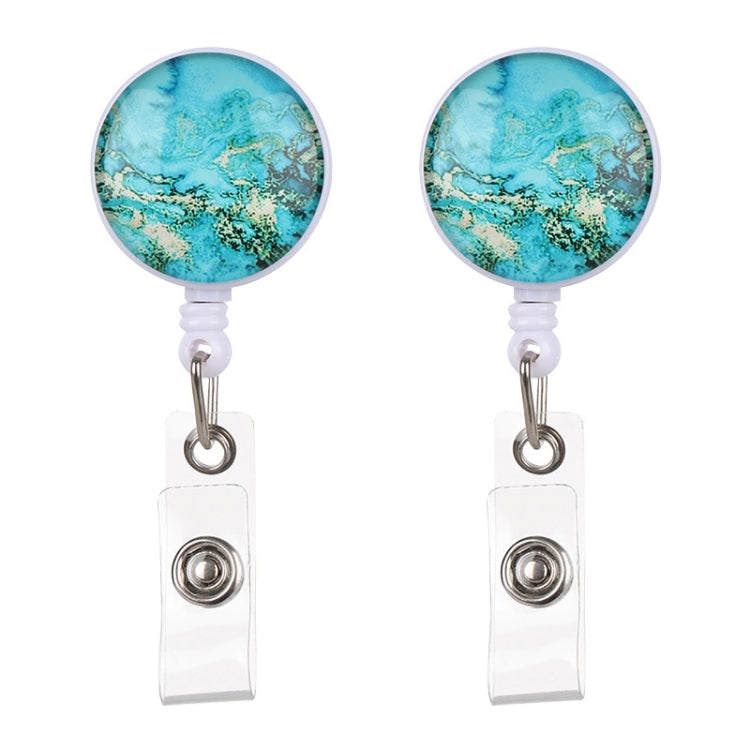 2 PCS Night Starry Sky Marble Crack Puller Retractable Buckle Lanyard Business Key Buckle Card Holder, Dark Blue Starry Crocodile Clip, Marble Alligator Clip, Aqua Blue Crocodile Clip